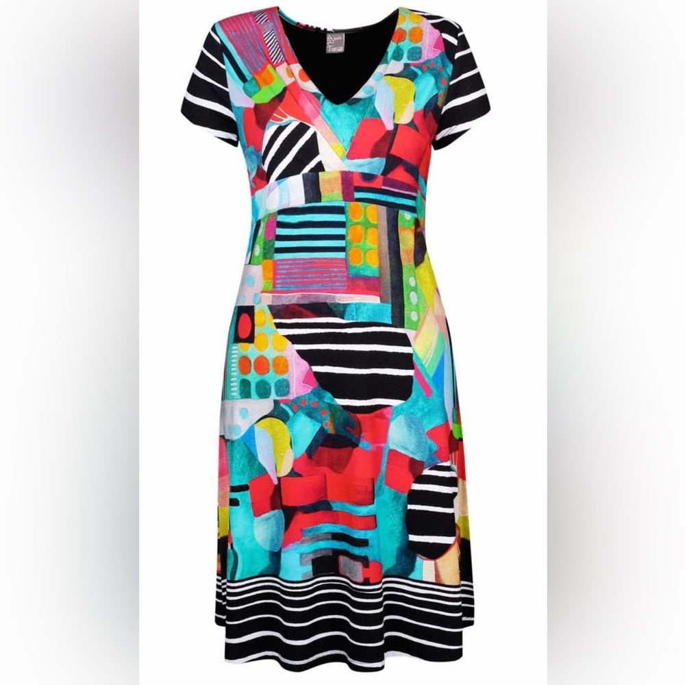 Dolcezza Simply Art Colorful Relaxing in Red Abstract Dress  Size XS NWT
